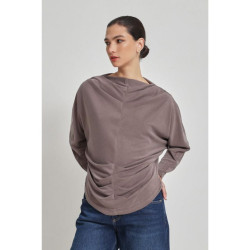بلوزة بأكمام طويلة باللون المينك Mink Pucker Detailed Long Sleeve Blouse