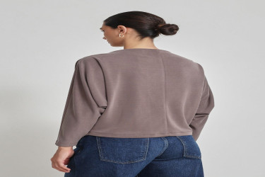 بلوزة بأكمام طويلة باللون المينك Mink Pucker Detailed Long Sleeve Blouse