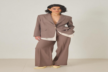 جاكيت قهوة بزر واحد وتفاصيل قميص Coffee One Button and Shirt Detailed Jacket