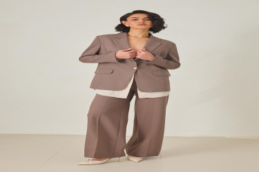 جاكيت قهوة بزر واحد وتفاصيل قميص Coffee One Button and Shirt Detailed Jacket