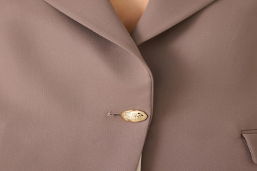 جاكيت قهوة بزر واحد وتفاصيل قميص Coffee One Button and Shirt Detailed Jacket