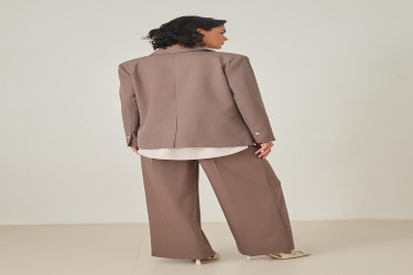 جاكيت قهوة بزر واحد وتفاصيل قميص Coffee One Button and Shirt Detailed Jacket