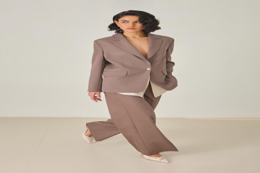 جاكيت قهوة بزر واحد وتفاصيل قميص Coffee One Button and Shirt Detailed Jacket
