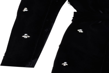 جاكيت أسود بتفاصيل حجر وياقة وتربط أمامية Black Stone and Collar Detailed Tie-Up Jacket