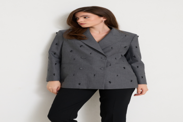 جاكيت بتفاصيل حجر وإغلاق مزدوج Anthracite Stone Detailed Double Breasted Closing Jacket