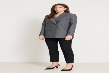 جاكيت بتفاصيل حجر وإغلاق مزدوج Anthracite Stone Detailed Double Breasted Closing Jacket