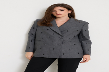 جاكيت بتفاصيل حجر وإغلاق مزدوج Anthracite Stone Detailed Double Breasted Closing Jacket