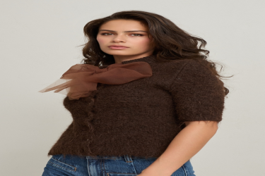جاكيت تريكو بني بأكمام قصيرة وتفاصيل فيونكة Open Brown Bow Detailed Short Sleeve Knitwear