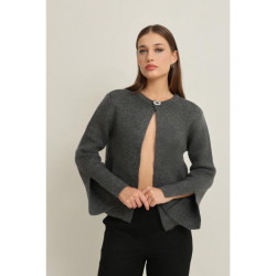 جاكيت تريكو بتفاصيل في الأكمام Anthracite Sleeve Detailed Basic Knitwear