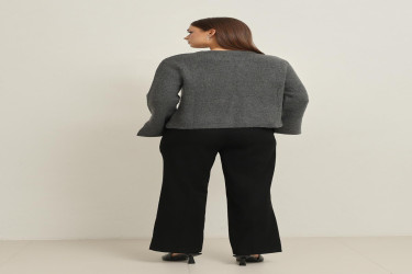 جاكيت تريكو بتفاصيل في الأكمام Anthracite Sleeve Detailed Basic Knitwear