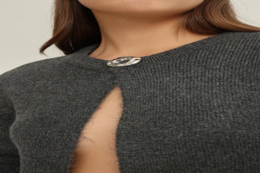 جاكيت تريكو بتفاصيل في الأكمام Anthracite Sleeve Detailed Basic Knitwear