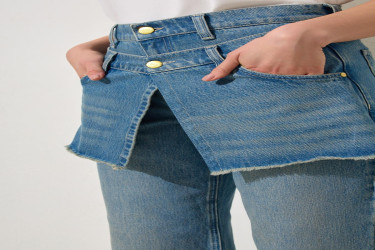 بنطال جينز أزرق 100% قطن Blue 100% Cotton Waist Detail Jeans