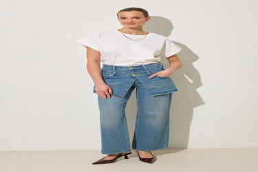 بنطال جينز أزرق 100% قطن Blue 100% Cotton Waist Detail Jeans