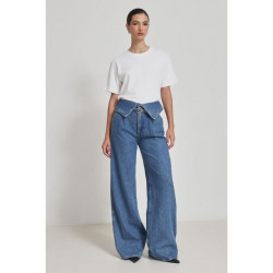 بنطال جينز أزرق بقصة مريحة وتفاصيل خصر Blue Waist Detailed Comfortable Cut Trousers
