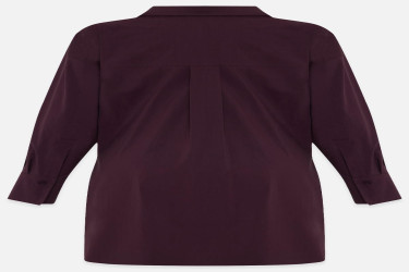 قميص عنابي بأكمام طويلة وتفاصيل حزام من القطن 100% 100% Cotton Strap-on Detailed Long Sleeve Shirt