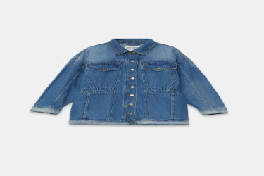 جاكيت جينز أزرق بتفاصيل شد الخصر وجيوب مثبّتة Blue Waist Pucker and Seated Pocket Detailed Denim Jacket
