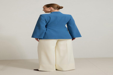 جاكيت ازرق بأكمام ضيقة وتفاصيل رباط عند الخصر Blue Narrow Formwork Sleeve Detailed Waist Tie Detailed Jacket