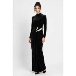 فستان مخملي بتفاصيل وإكسسوار على الخصر Waist Accessory Detailed Velvet Dress