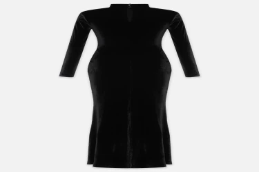 فستان مخملي بتفاصيل وإكسسوار على الخصر Waist Accessory Detailed Velvet Dress