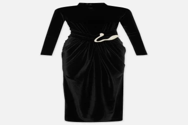 فستان مخملي بتفاصيل وإكسسوار على الخصر Waist Accessory Detailed Velvet Dress