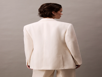 سترة بليزر مزيج كتان/قطن نسائي Women's Linen Blend Double Breasted Blazer