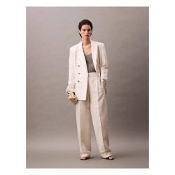 سترة بليزر مزيج كتان/قطن نسائي Women's Linen Blend Double Breasted Blazer