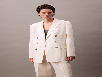 سترة بليزر مزيج كتان/قطن نسائي Women's Linen Blend Double Breasted Blazer