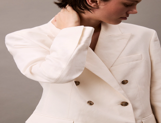 سترة بليزر مزيج كتان/قطن نسائي Women's Linen Blend Double Breasted Blazer