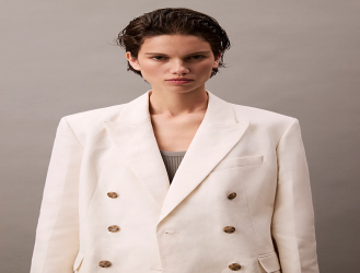 سترة بليزر مزيج كتان/قطن نسائي Women's Linen Blend Double Breasted Blazer