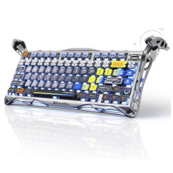 لوحة مفاتيح الألعاب الميكانيكية GravaStar Mercury K1 Pro باللون الفضي بين النجوم + غرافاستار ميركوري إم١ برو دبليو إس إم_سي إن باتل وورن سيلفر ميست ماوس لاسلكي GravaStar Mercury K1 Pro Interstellar Silver Mechanical Gaming Keyboard + Gravastar Mercury M1 