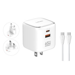 شاحن LDNIO Q2617 فائق السرعة بتقنية GaN بقدرة 65 واط، منفذي USB-C و USB-A | منفذان LDNIO Q2617 Super Fast GaN Charger 65W USB-C  & USB A | 2 Ports