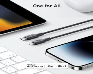 كابل USB-C إلى Lightning بطول 3 أقدام، مصنوع من مواد حيوية، رقم الموديل A80B1H11، لون أسود. 542 USB-C to Lightning Cable 3ft Bio-Based A80B1H11 Black