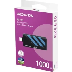 ADATA SC735 قرص SSD خارجي محمول – سعة 1 تيرابايت، موصل USB-C منزلق، مقاومة للسقوط بمعيار MIL-STD ADATA SC735 Portable External SSD – 1TB , Retractable USB-C, MIL-STD Drop Resistance