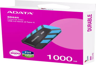 ADATA SD820 1TB Rugged External SSD – USB 3.2 Gen 2×2، حتى 2000 ميجابايت/ث، مقاوم للماء والغبار بمعيار IP68 ADATA SD820 1TB Rugged External SSD – USB 3.2 Gen 2×2, Up to 2000 MB/s, IP68 Waterproof & Dustproof
