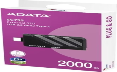 ADATA SC735 قرص SSD خارجي محمول – سعة 2 تيرابايت، موصل USB-C منزلق، مقاومة للسقوط بمعيار MIL-STD ADATA SC735 Portable External SSD – 2TB, Retractable USB-C, MIL-STD Drop Resistance