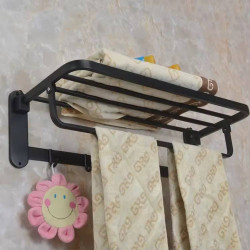 حامل مناشف جداري مع رف علوي وخطافات Wall Mounted Towel Rack with Shelf and Hooks