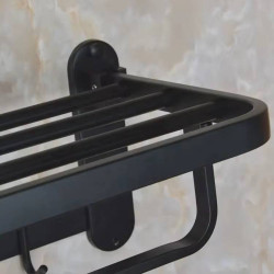 حامل مناشف جداري مع رف علوي وخطافات Wall Mounted Towel Rack with Shelf and Hooks