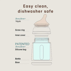 رضاعة  ZERO ZERO ذات حلمة قابلة للتكيف 180 ML + لهاية ZERO ZERO فاتح اللون S SET ZERO 180ML SU+SOOTHER ZERO -2/2 L36
