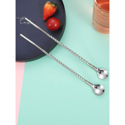 قصبة ستيل متعددة الاستخدام 2 في 1 (قصبة + ملعقة) 2 in 1 Stainless Steel Straw with Spoon