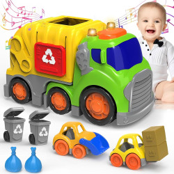 لعبة شاحنة قمامة للأطفال مع ضوء وصوت وملحقات تعليمية ممتعة Children's garbage truck toy with light, sound, and fun educational accessories