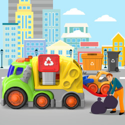 لعبة شاحنة قمامة للأطفال مع ضوء وصوت وملحقات تعليمية ممتعة Children's garbage truck toy with light, sound, and fun educational accessories
