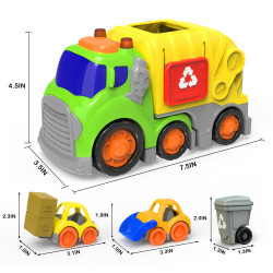 لعبة شاحنة قمامة للأطفال مع ضوء وصوت وملحقات تعليمية ممتعة Children's garbage truck toy with light, sound, and fun educational accessories