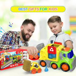 لعبة شاحنة قمامة للأطفال مع ضوء وصوت وملحقات تعليمية ممتعة Children's garbage truck toy with light, sound, and fun educational accessories