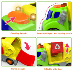 لعبة شاحنة قمامة للأطفال مع ضوء وصوت وملحقات تعليمية ممتعة Children's garbage truck toy with light, sound, and fun educational accessories