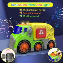 لعبة شاحنة قمامة للأطفال مع ضوء وصوت وملحقات تعليمية ممتعة Children's garbage truck toy with light, sound, and fun educational accessories