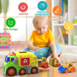 لعبة شاحنة قمامة للأطفال مع ضوء وصوت وملحقات تعليمية ممتعة Children's garbage truck toy with light, sound, and fun educational accessories