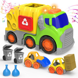 لعبة شاحنة قمامة للأطفال مع ضوء وصوت وملحقات تعليمية ممتعة Children's garbage truck toy with light, sound, and fun educational accessories