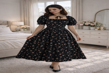 فستان بيت / دشداشة بنقشة الورد الناعمة Short dress / dress