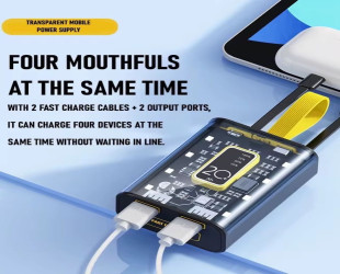 شاحن خارجي باور بانك محمول صغير بسعة 20 الف مللي امبير مع كيبلات مدمجة و اضاءة ليلية Power bank 20000mAh