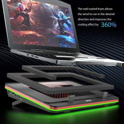 لوح تبريد لابتوب RGB بسرعة 5000 دورة/دقيقة IETS GT500V2 IETS GT500V2 5000 RPM RGB Laptop Cooling Pad